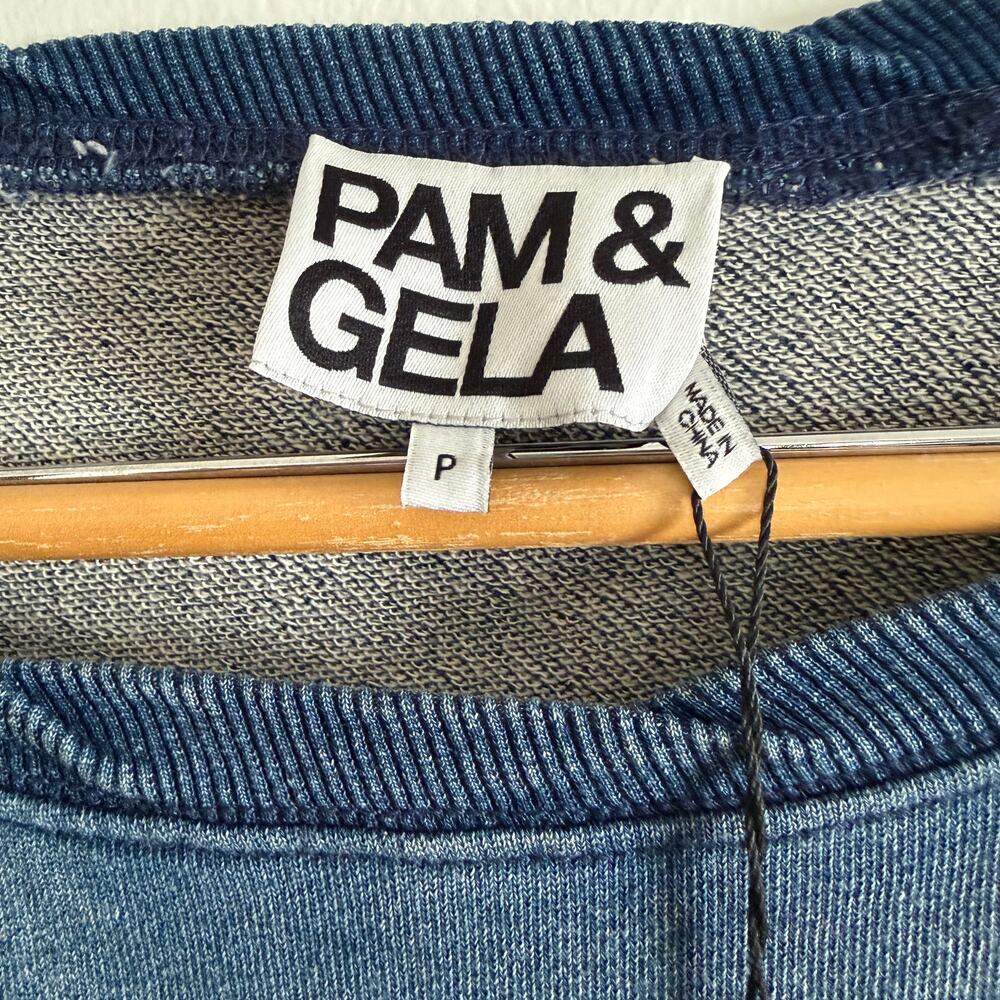 PAM & GELA Indigo wash Blue French Terry Sweatshirt with Lace Sides Extra Small - Picture 4 of 6